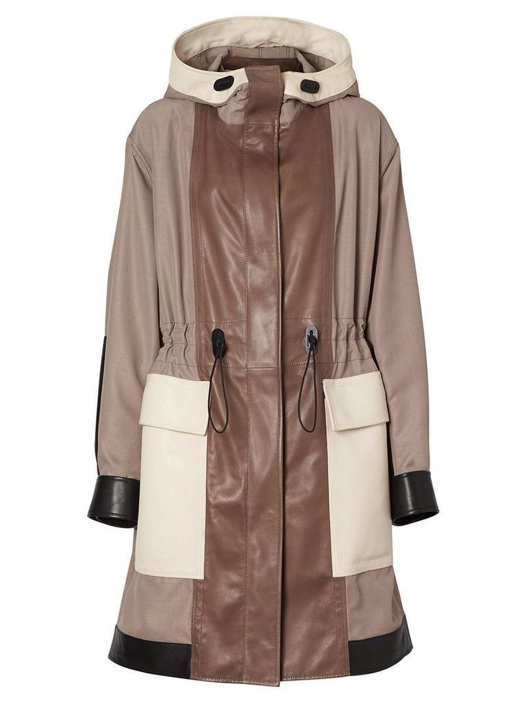 Burberry Leather Panelled Nylon Hooded Parka - WARM TAUPE