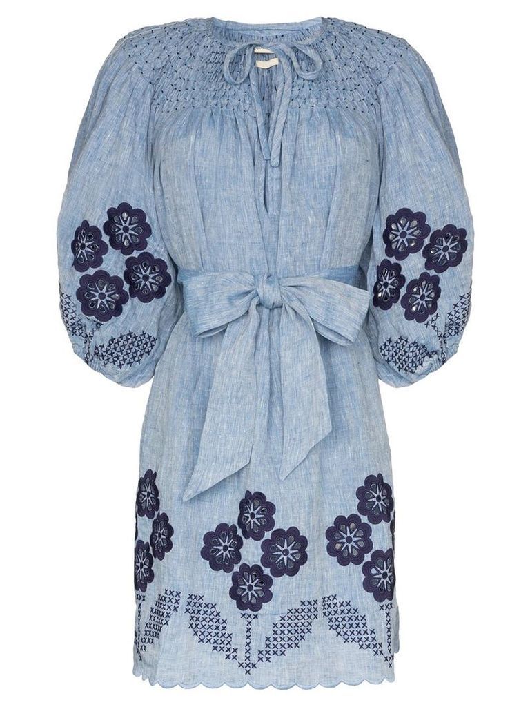Innika Choo embroidered chambray dress - Blue