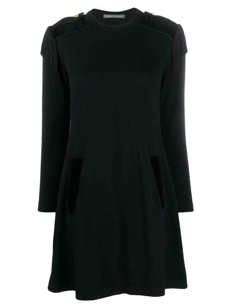 Alberta Ferretti fringe appliqué shift dress - Black
