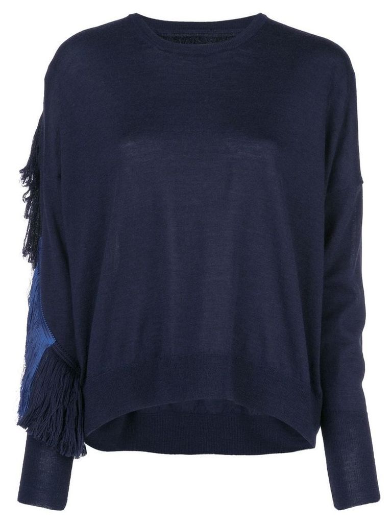 Nude fringed cut-out jumper - Blue