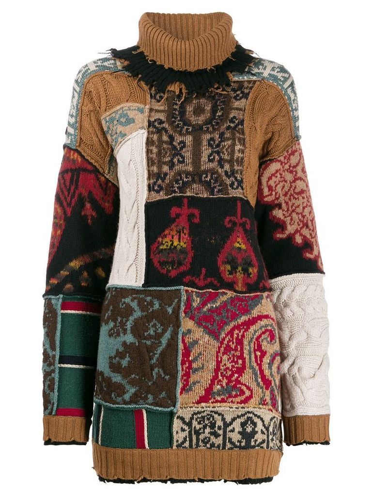 Etro roll-neck pattern mix sweater - Brown