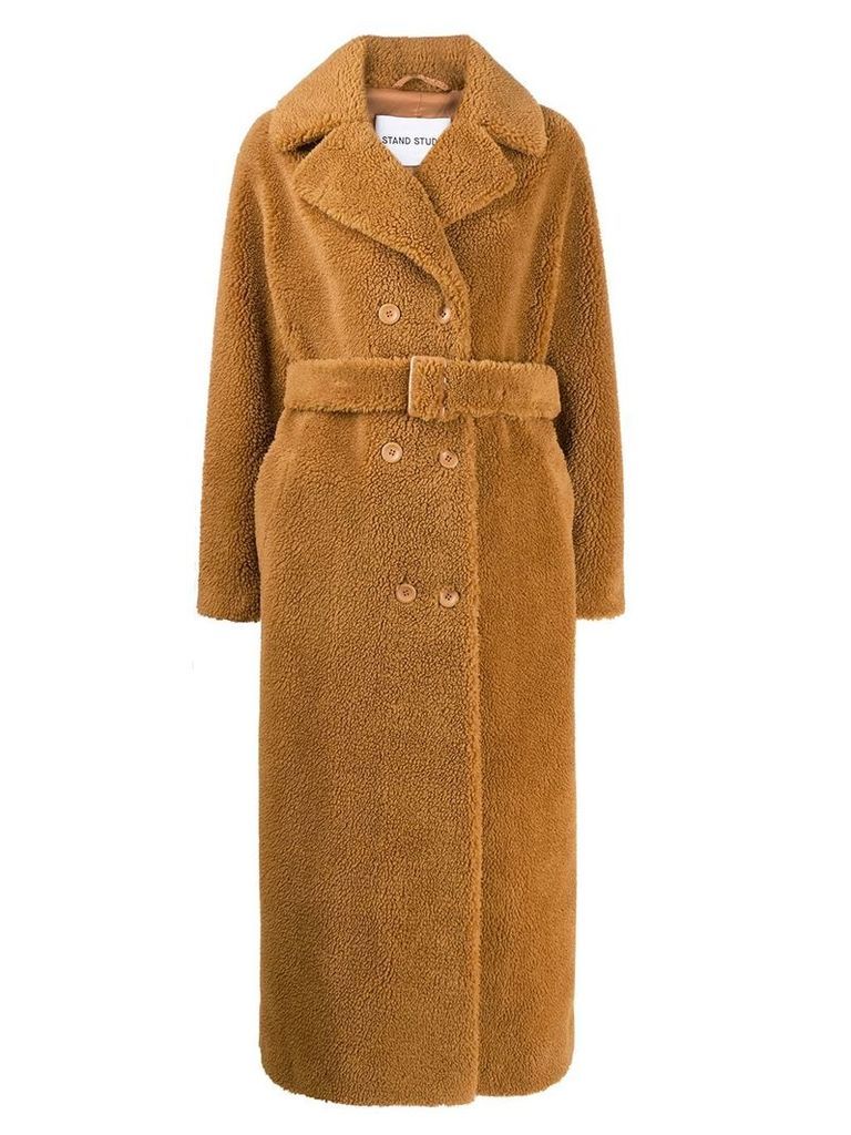STAND STUDIO double-breasted faux-fur coat - Brown