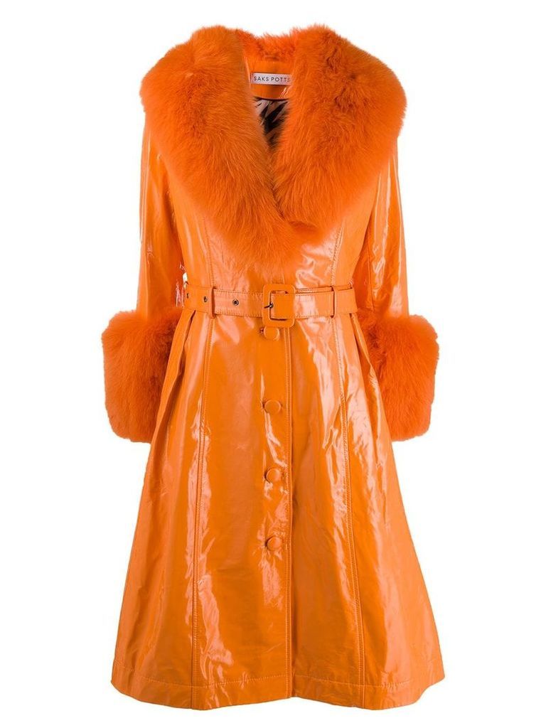 Saks Potts Foxy lined wet look coat - Orange