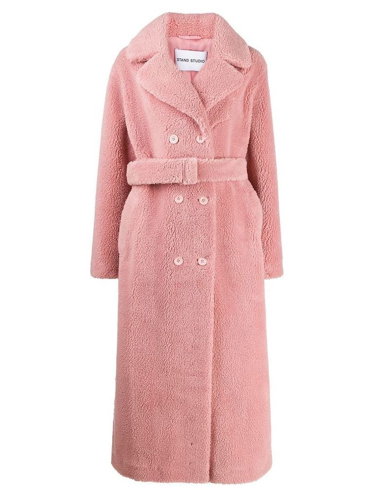 Stand Studio double-breasted faux-shearling coat - PINK