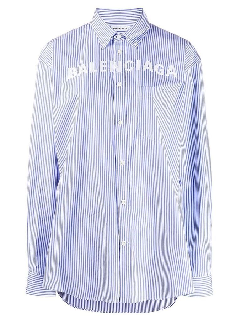 Balenciaga logo detail striped shirt - Blue