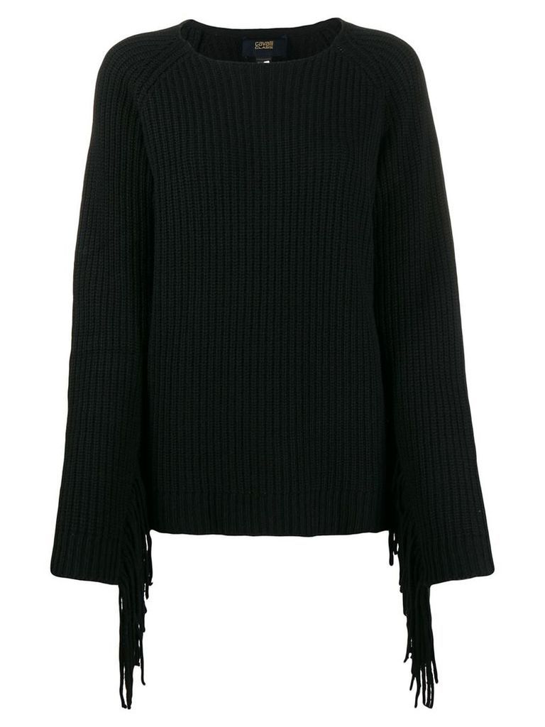 Cavalli Class relaxed-fit fringed jumper - Black