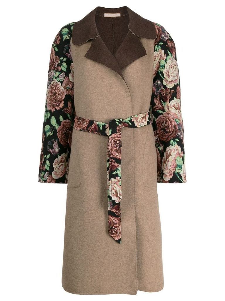Ermanno Gallamini floral embroidery midi coat - Brown