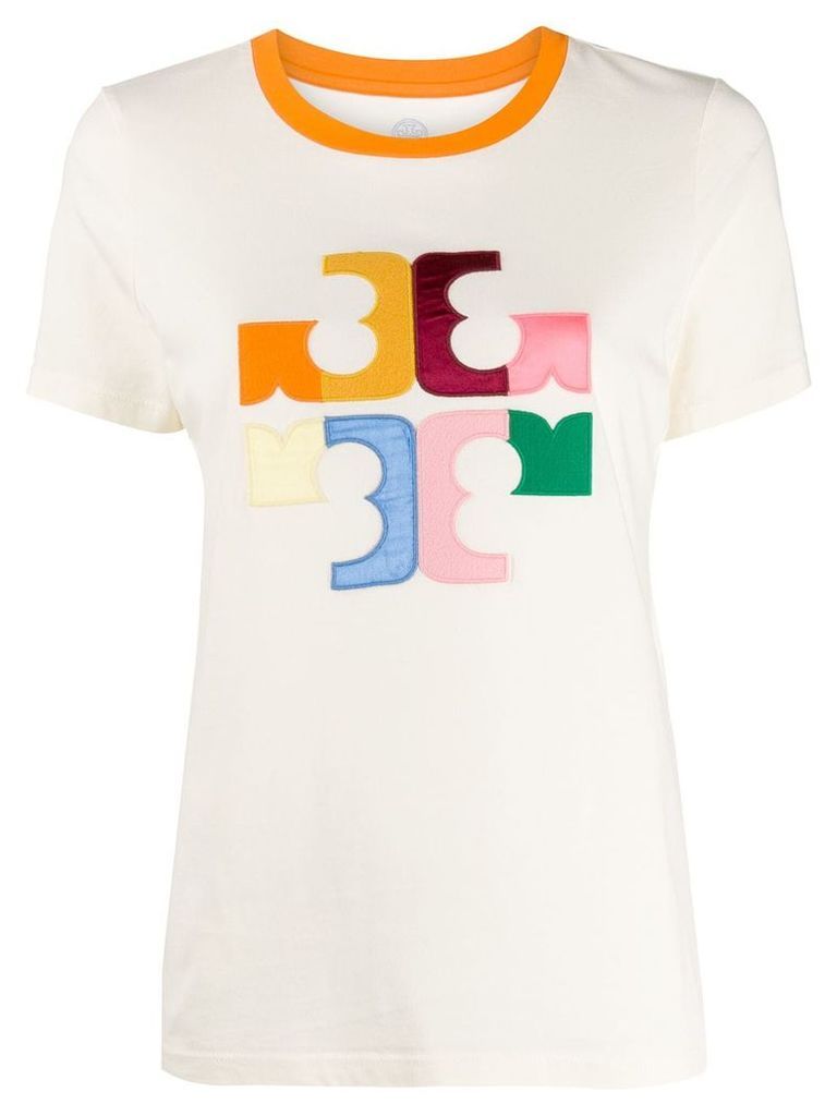 Tory Burch colour block logo T-shirt - NEUTRALS