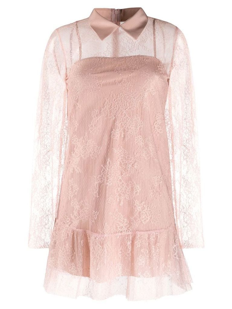 Red Valentino lace overlay collared dress - PINK