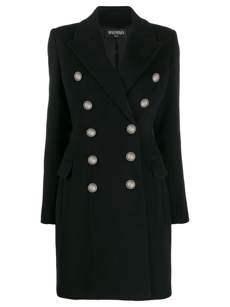 Balmain embossed buttons coat - Black
