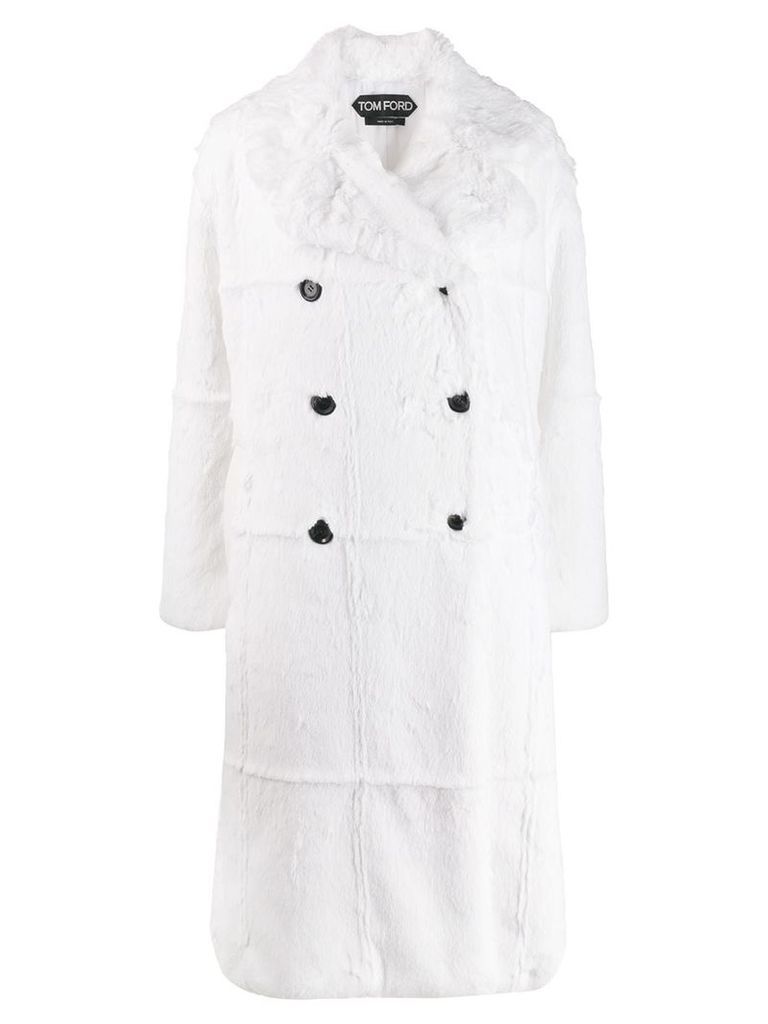 Tom Ford faux fur double breasted coat - White