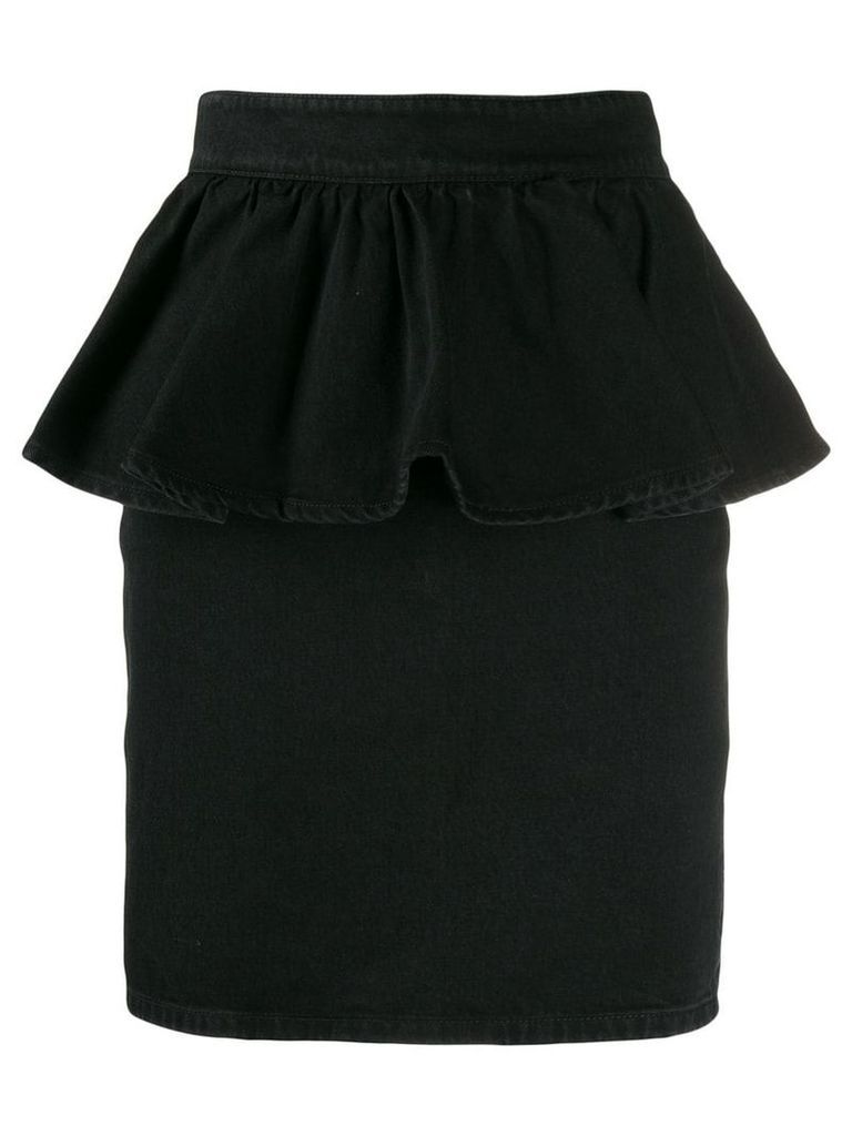 MSGM embroidered logo ruffled denim skirt - Black