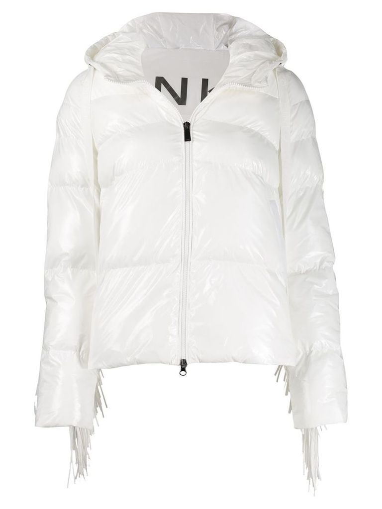 Pinko fringed trim puffer jacket - White