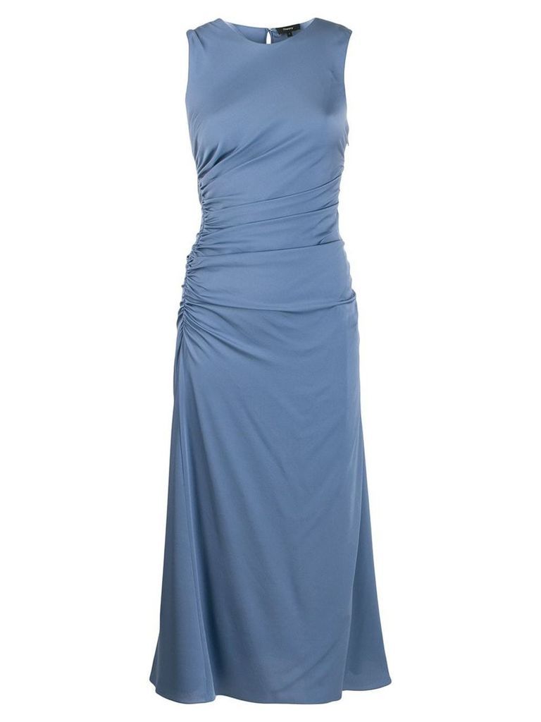 Theory sleeveless ruched flared dress - Blue