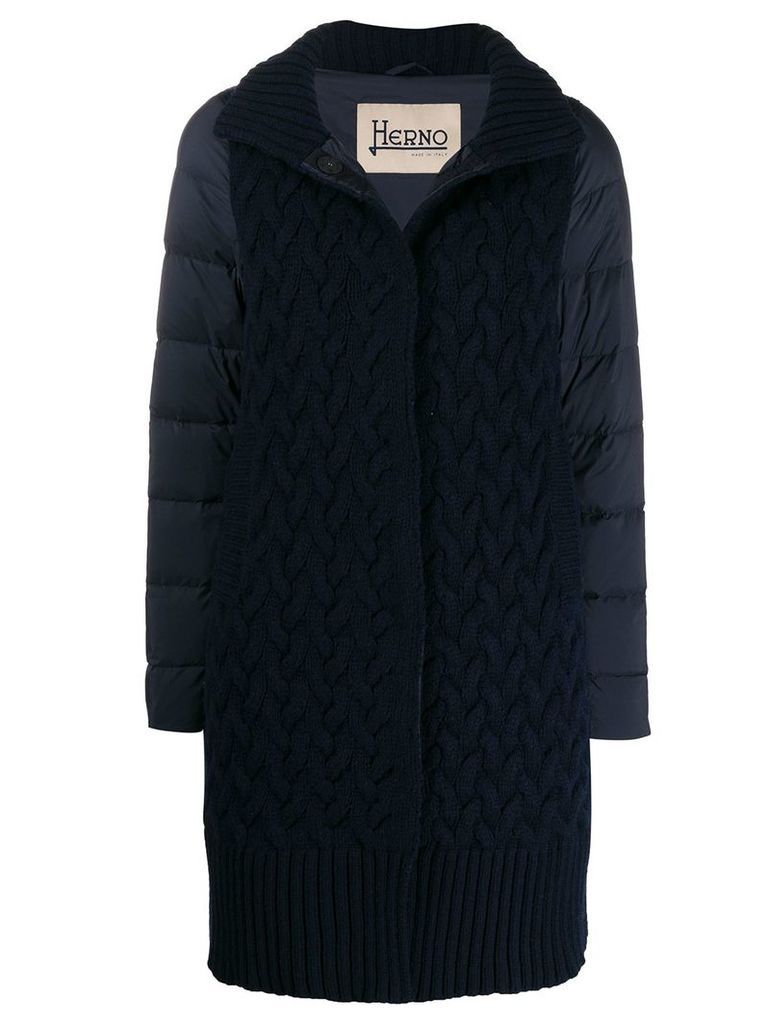 Herno knitted front padded zip-up coat - Blue