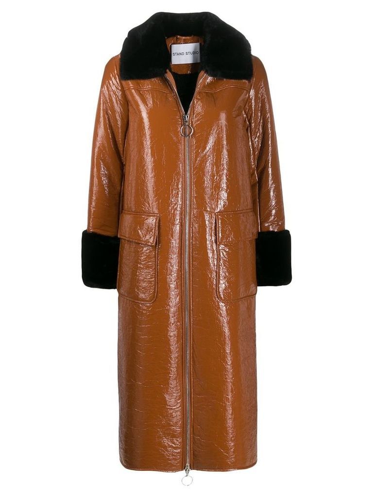 STAND STUDIO contrast zipped coat - Brown