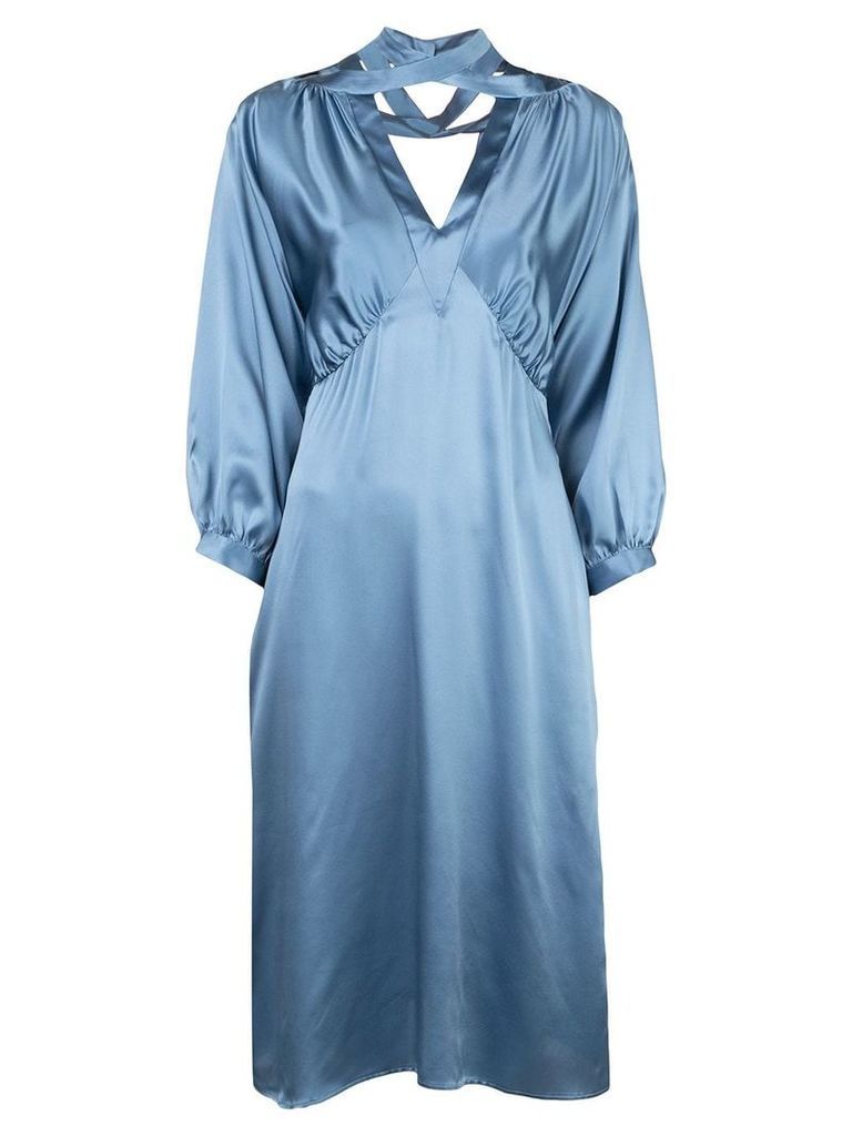 Fete Imperiale crossover V-neck silk dress - Blue