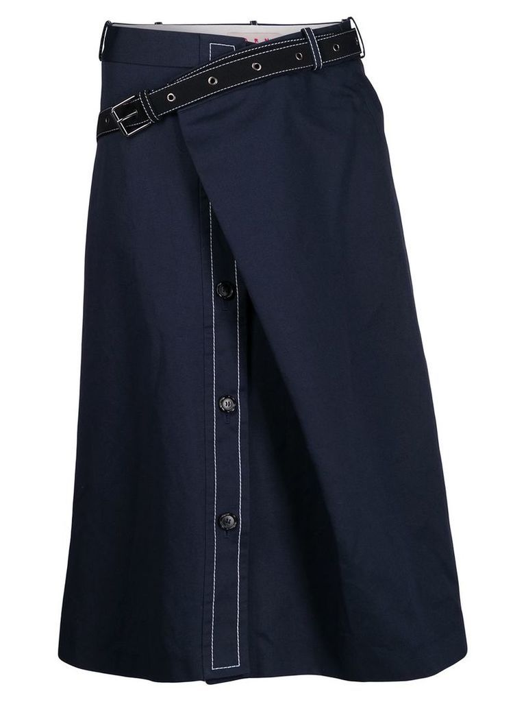 Marni A-line wrap skirt - 00B99 BLU BLACK