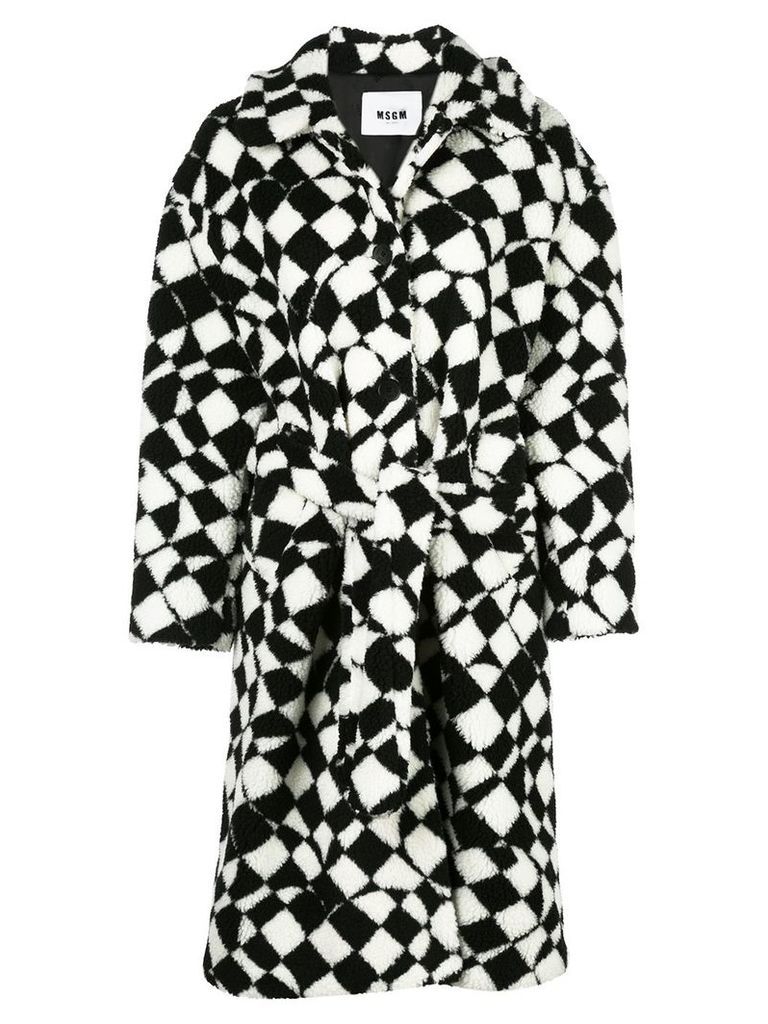 MSGM geometric-print faux-shearling coat - Black