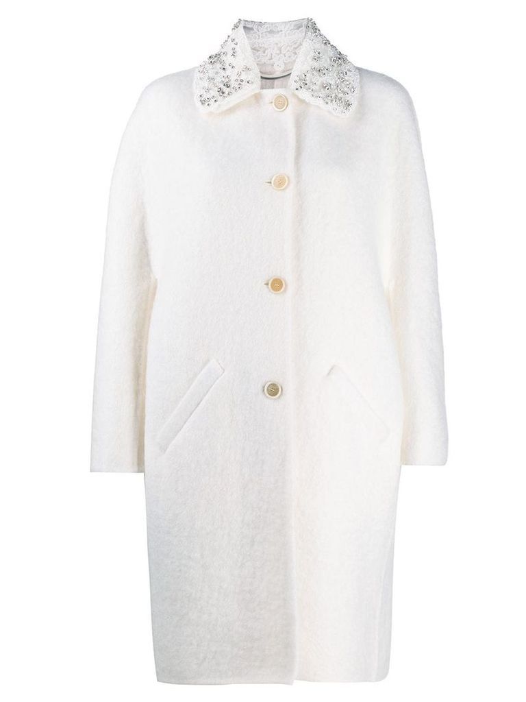 Ermanno Scervino embellished collar coat - White