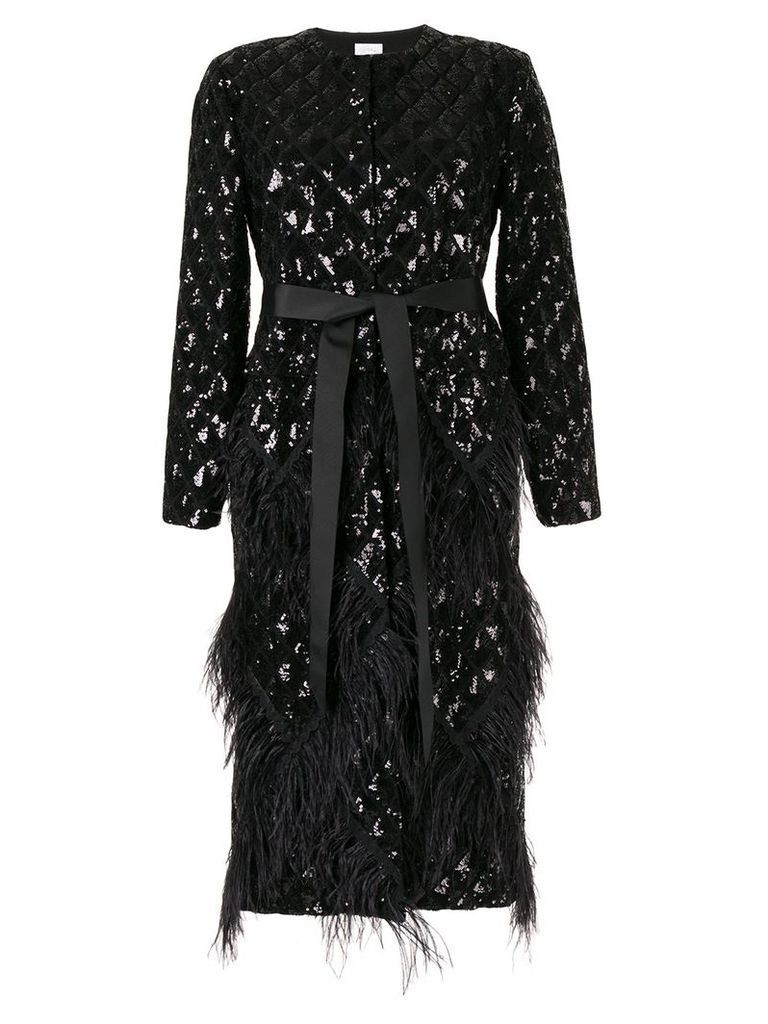 Huishan Zhang Evie sequin embroidery feather coat - Black