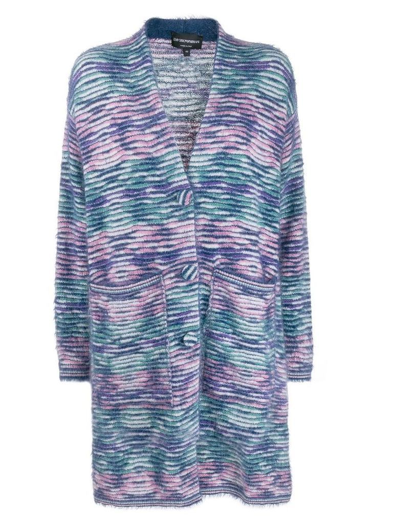 Emporio Armani striped pattern single breasted coat - Blue