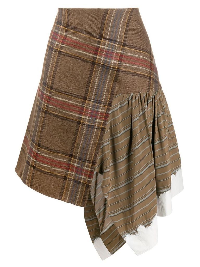 LANVIN tartan asymmetric skirt - Brown