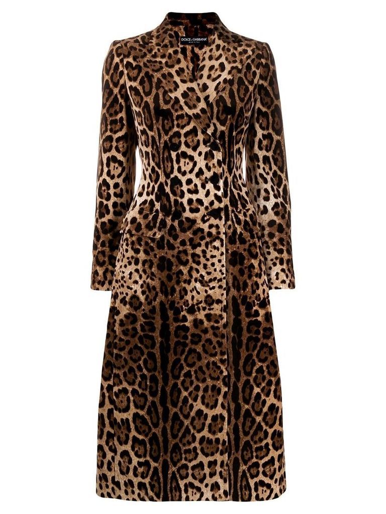 Dolce & Gabbana leopard print double-breasted coat - NEUTRALS