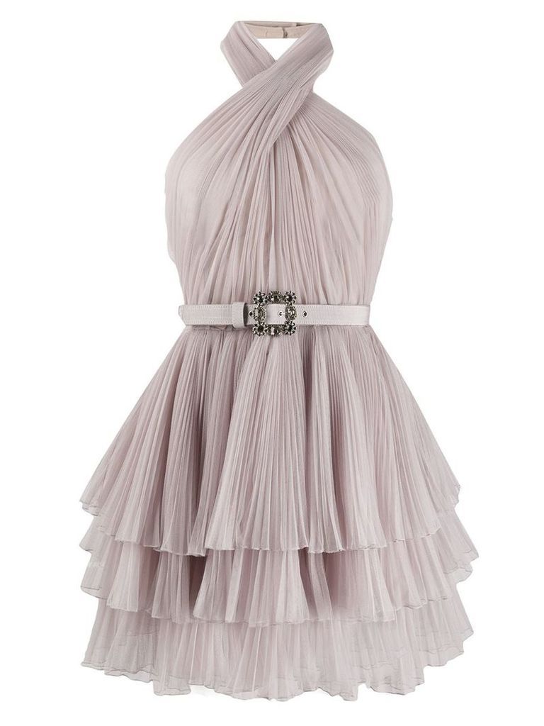 Alberta Ferretti halterneck tulle mini dress - Neutrals