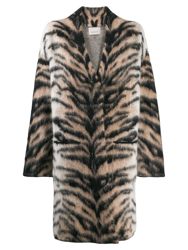 Laneus oversized tiger pattern coat - Neutrals