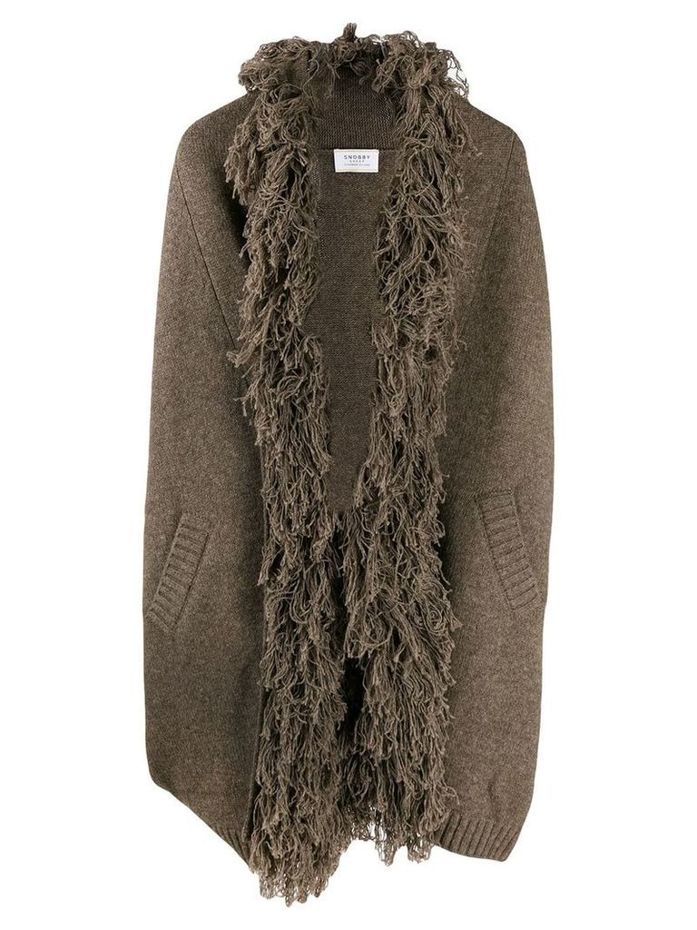 Snobby Sheep shaggy collar knitted coat - Brown