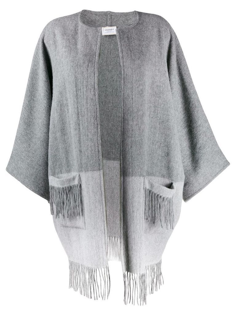 Snobby Sheep fringed colour block cape coat - Grey