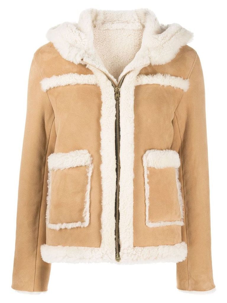 Sandro Paris hooded shearling jacket - Brown