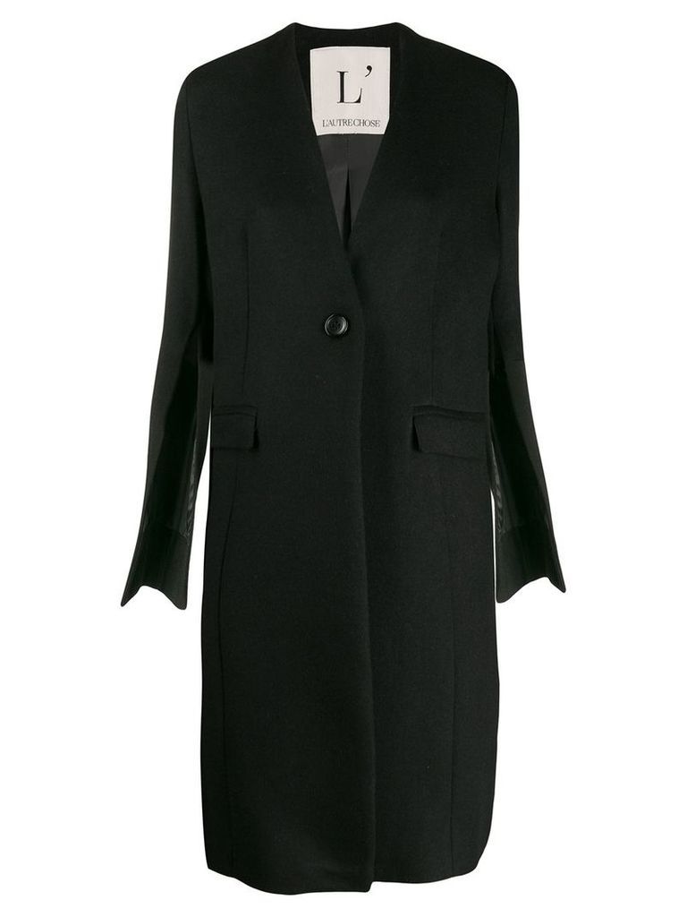 L'Autre Chose collarless slit sleeves coat - Black