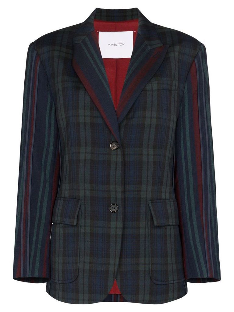 pushBUTTON check single-breasted wool blazer - Green
