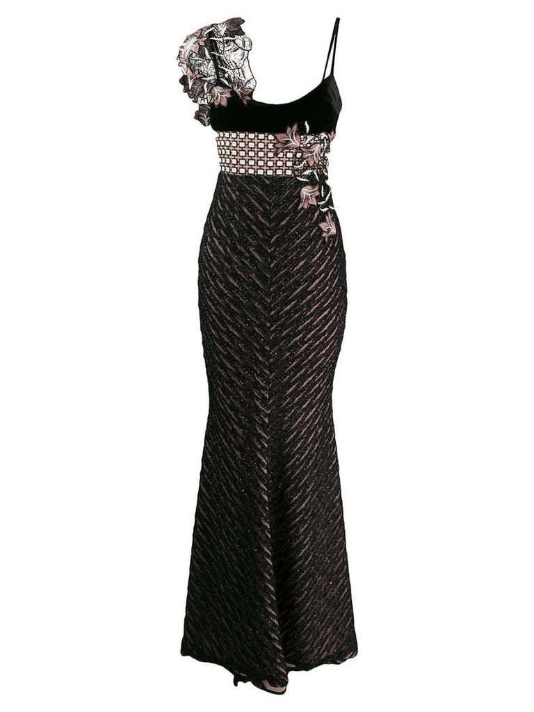 Talbot Runhof floral embroidery gown - Black