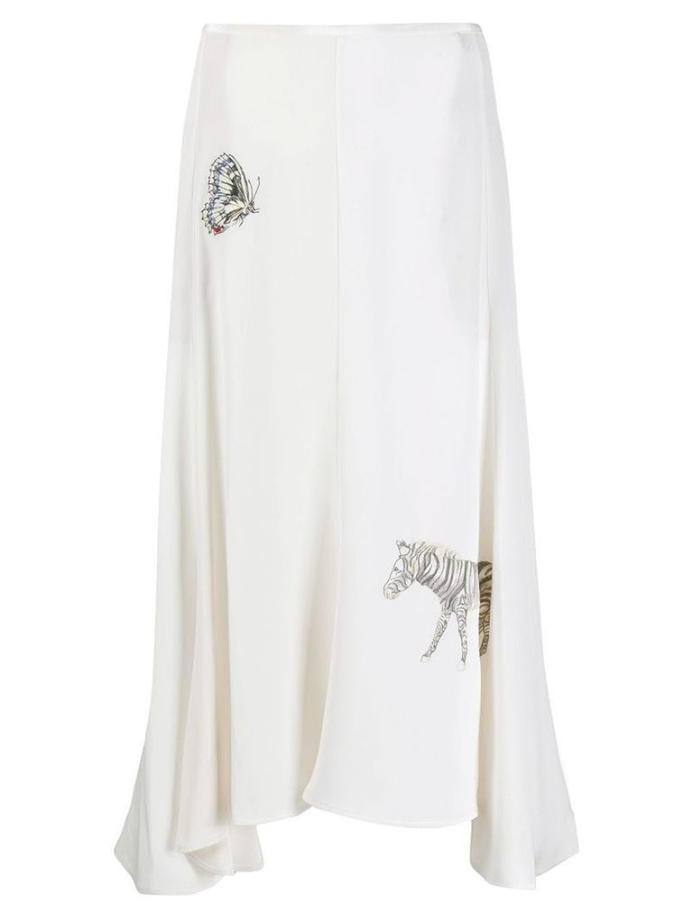 Stella McCartney animal-embroidered midi-skirt - White