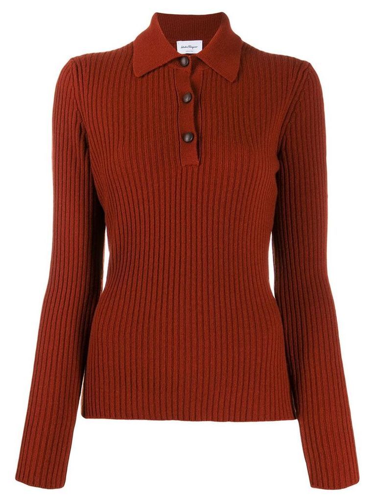 Salvatore Ferragamo ribbed long-sleeved knitted polo shirt - Red