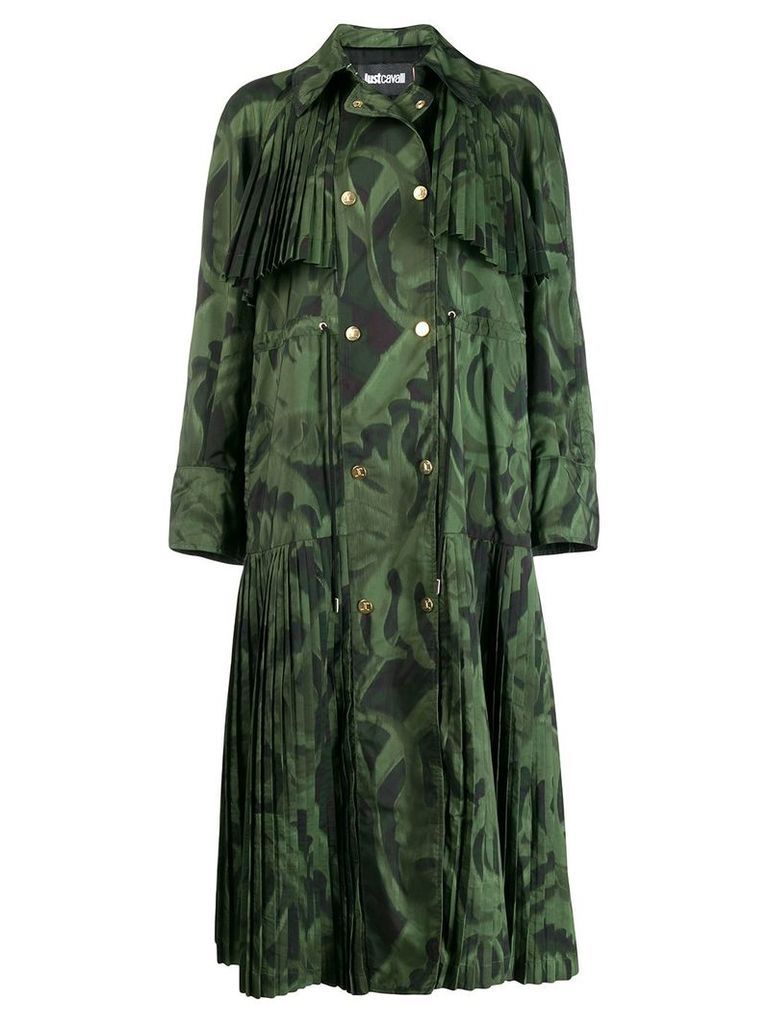 Just Cavalli leaf print pleated coat - Green