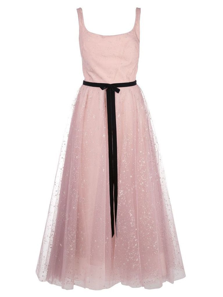Marchesa Notte glitter tulle tea length dress - PINK