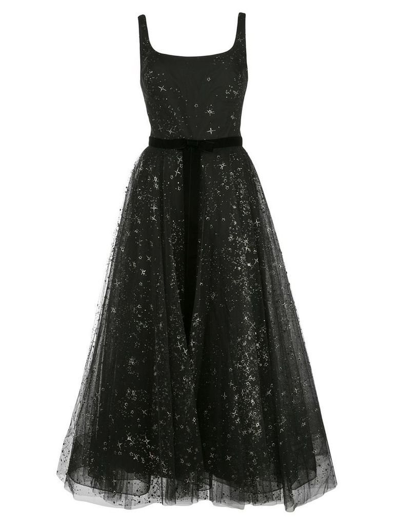Marchesa Notte star glitter tulle tea length dress - Black