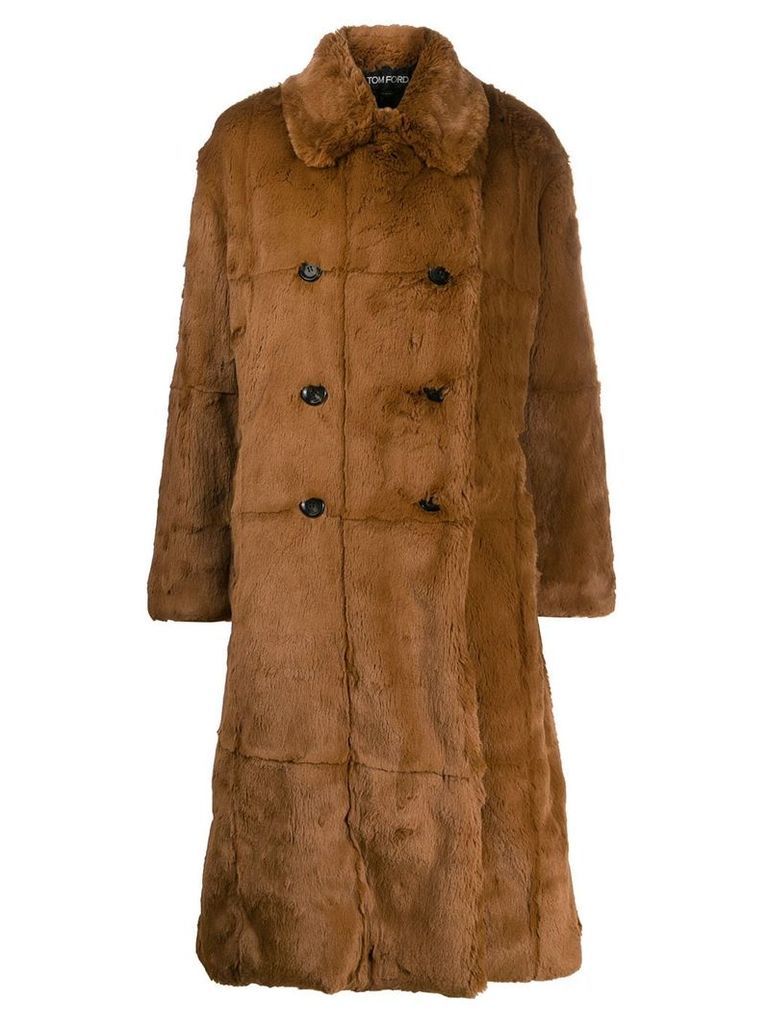 Tom Ford double-breasted faux fur coat - Brown