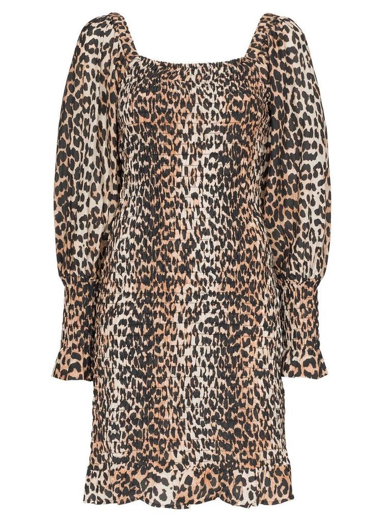 GANNI leopard print mini dress - Brown