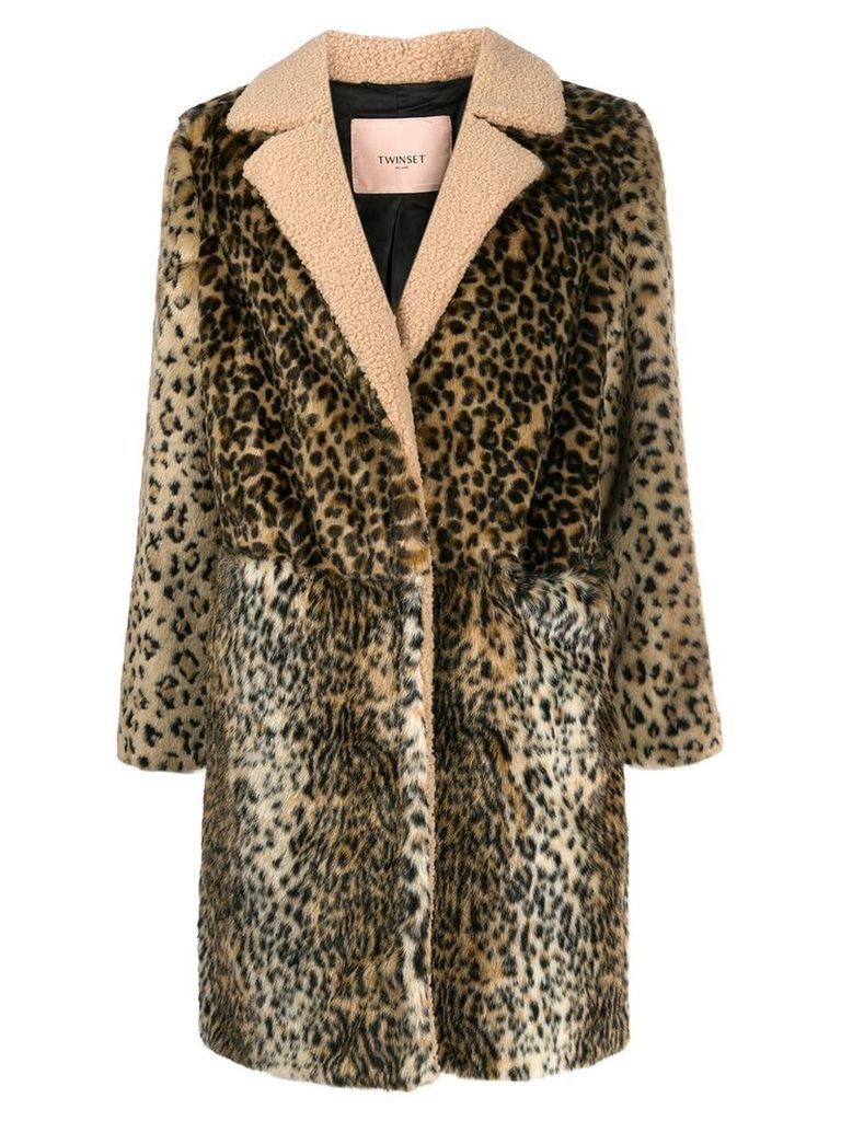 Twin-Set leopard print coat - NEUTRALS