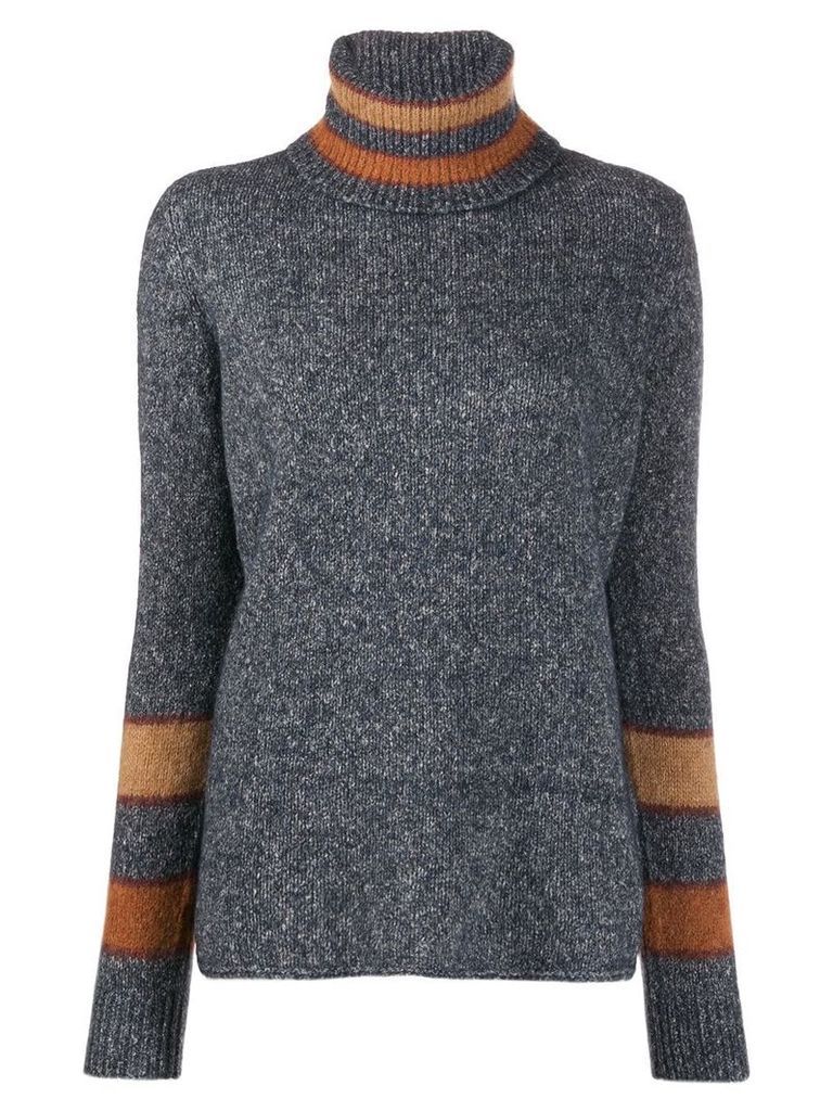 Eleventy stripe-trimmed turtleneck sweater - Grey