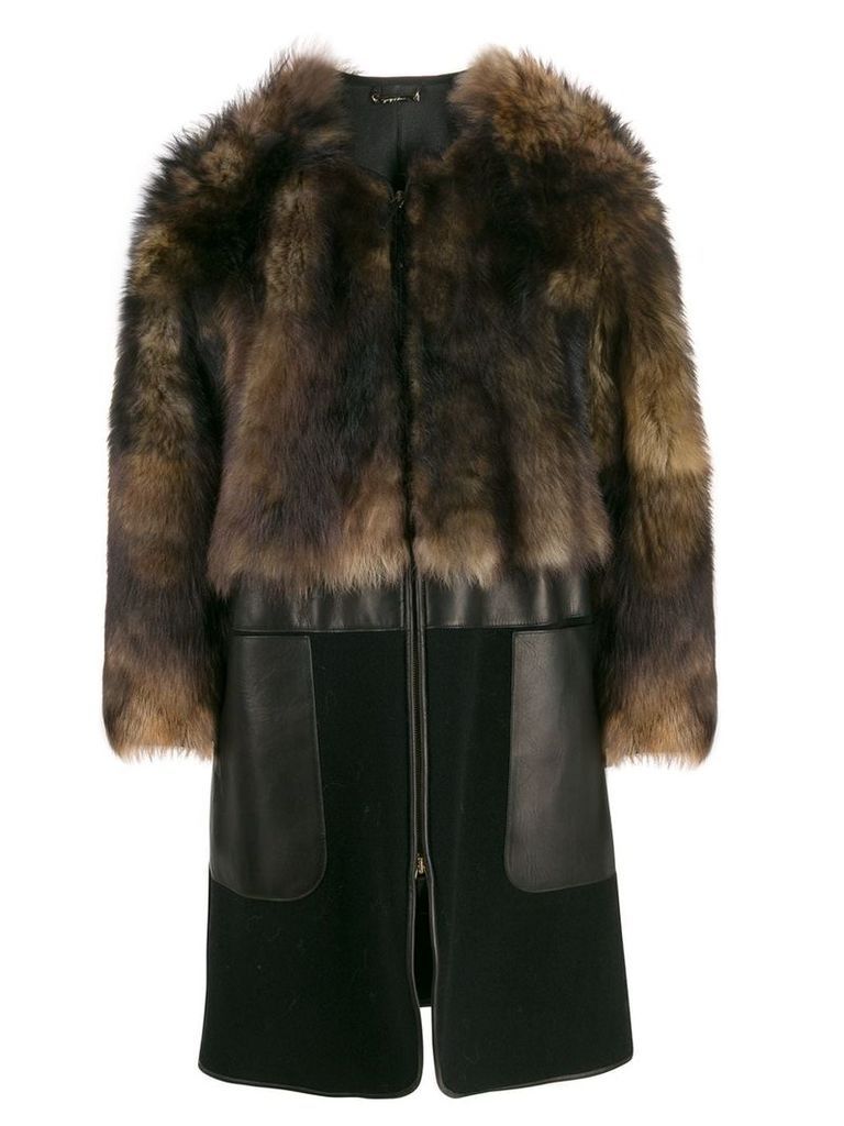 Giorgio Armani collarless sheepskin coat - Brown