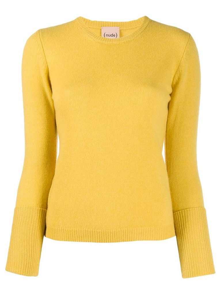 Nude layered sleeve fine knit sweater - Yellow