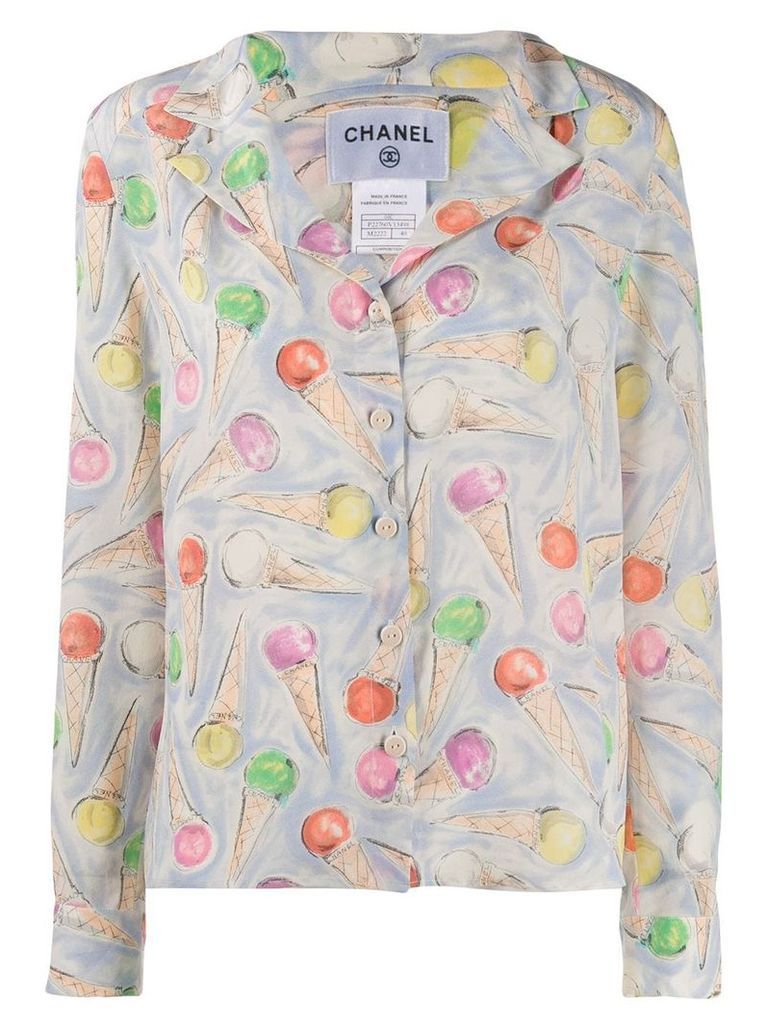 Chanel Pre-Owned ice cream printed shirt - Blue