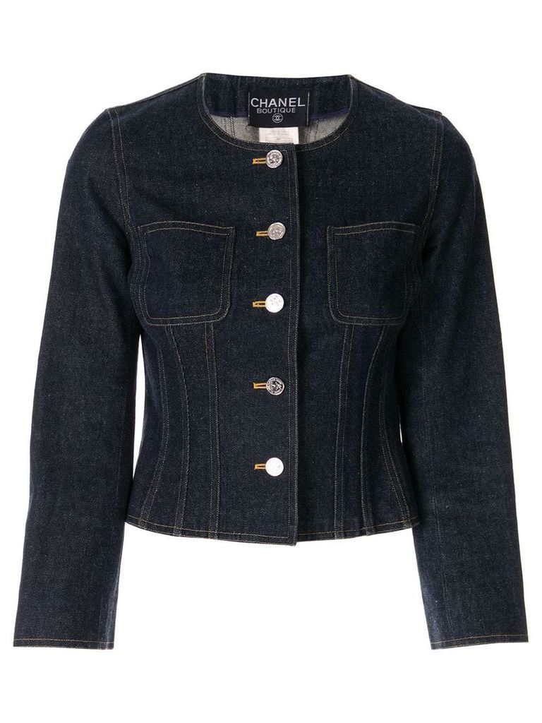 Chanel Pre-Owned collarless buttoned denim jacket - Blue