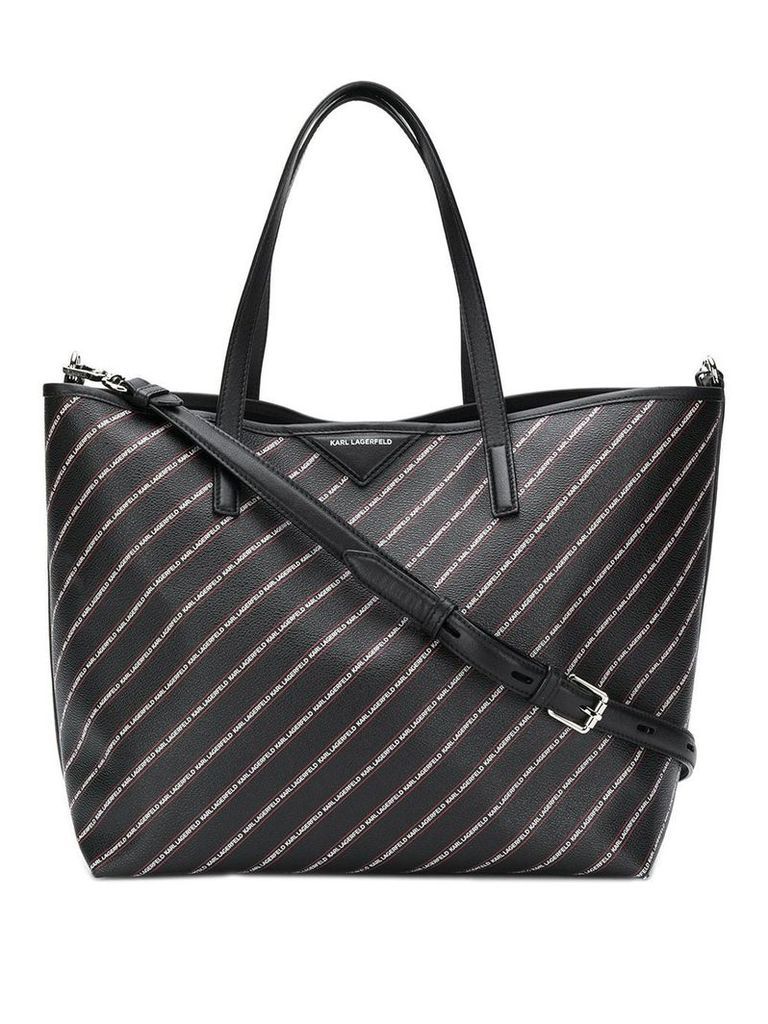 Karl Lagerfeld striped logo shopper bag - Black